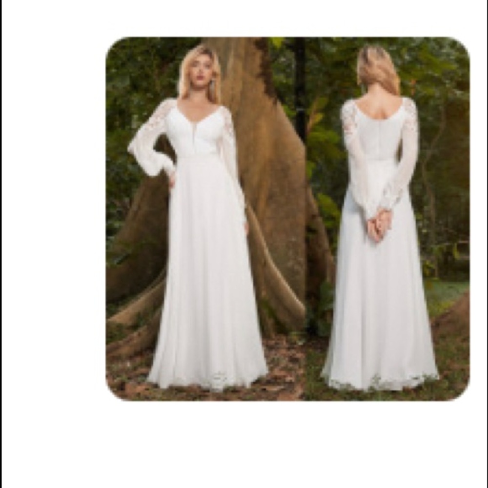 Long white maxi dress with knitted floral detail.